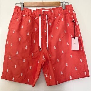 NWT Onia Charles Men’s Swim Trunks 7" Coral Embroidered Pineapple Print Sz Small